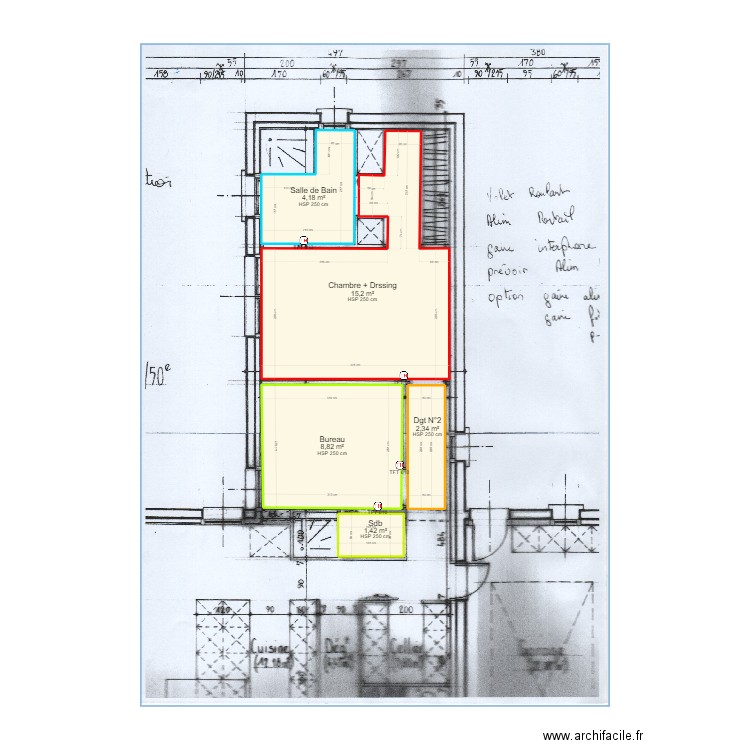 JM MARI  Chambre , Bureau Sdb. Plan de 5 pièces et 32 m2