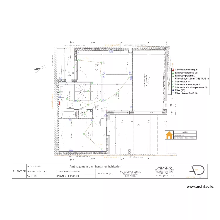 Plan &eacute;lectrique Sorin R+1. Plan de 