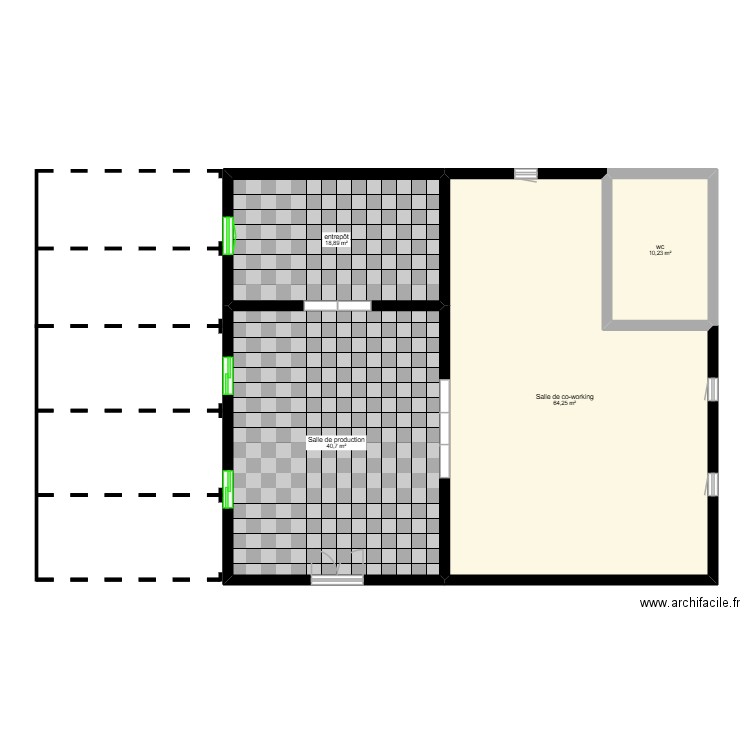 locaux de l\'entreprise. Plan de 4 pièces et 134 m2