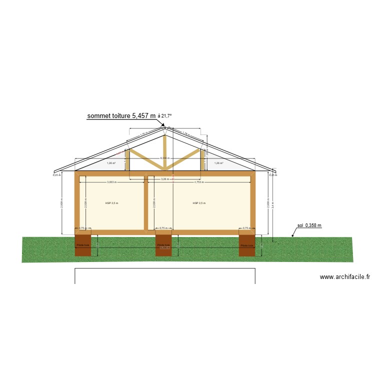plan coupe1. Plan de 2 pièces et 19 m2