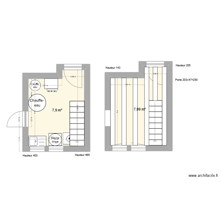 buanderie. Plan de 2 pièces et 16 m2
