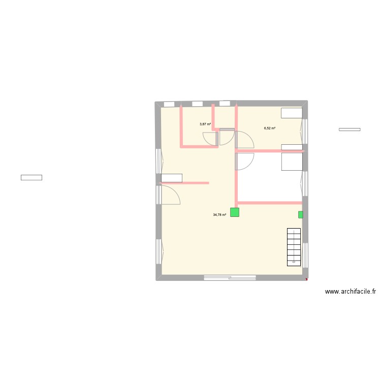 Gilet_Original. Plan de 3 pièces et 45 m2