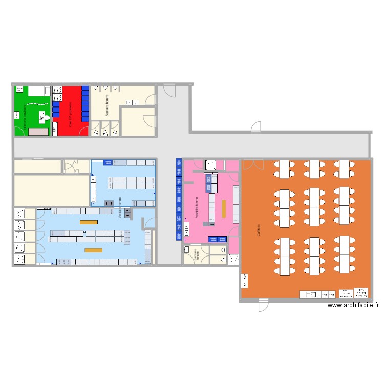 Vestiaire hommes. Plan de 24 pièces et 402 m2