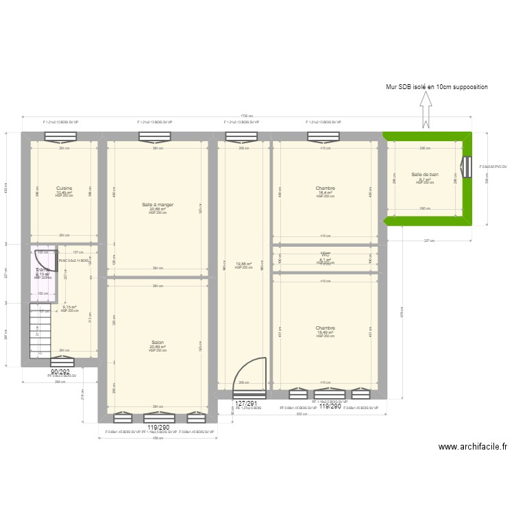 Bergia. Plan de 18 pièces et 386 m2