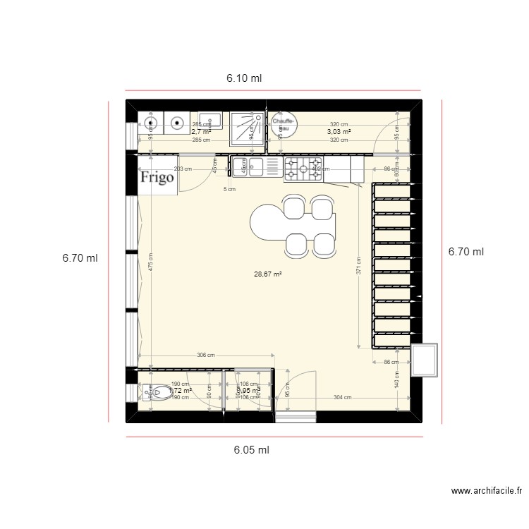 1 er étage. Plan de 16 pièces et 40 m2