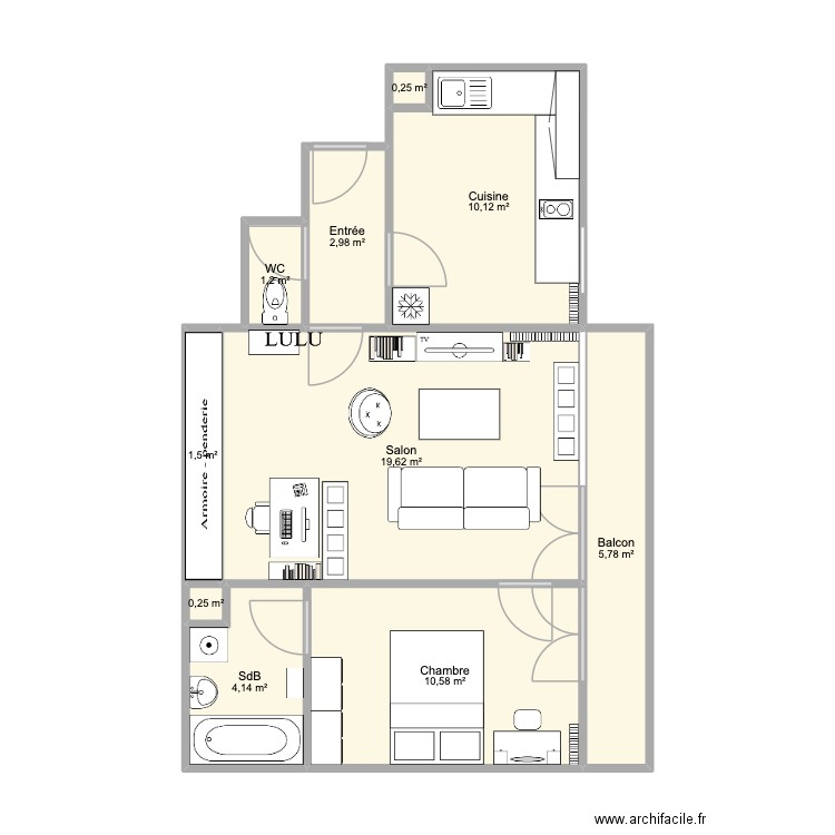 Belleville. Plan de 10 pièces et 56 m2