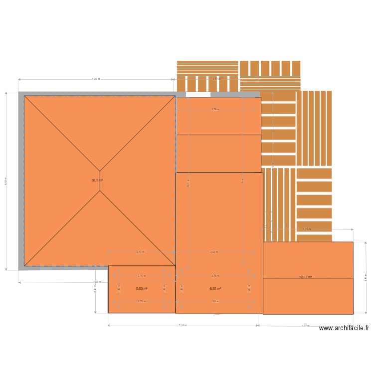 version sdb à droite avec toit CESTAS. Plan de 4 pièces et 81 m2