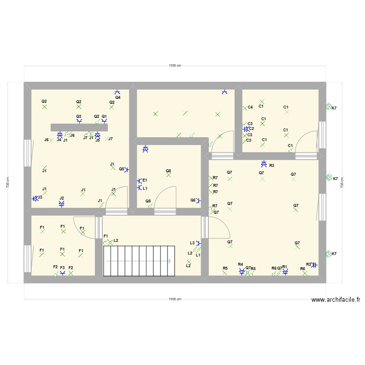 IMPLANTATION GAETAN 1ER. Plan de 7 pièces et 66 m2