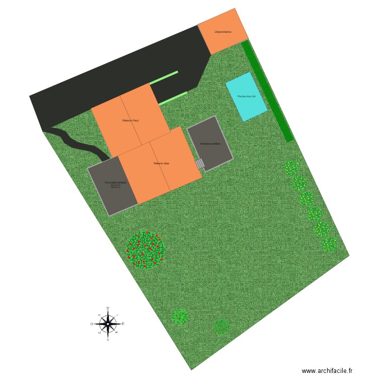 Plan de masse v2. Plan de 5 pièces et 178 m2