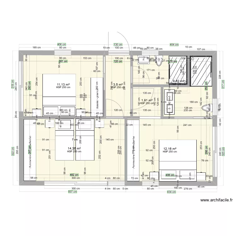 Etage surface 54m2 habitable. Plan de 