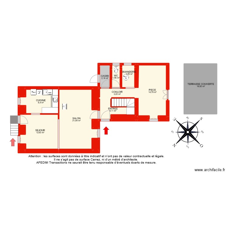 BI 8452 RDC EF. Plan de 25 pièces et 93 m2