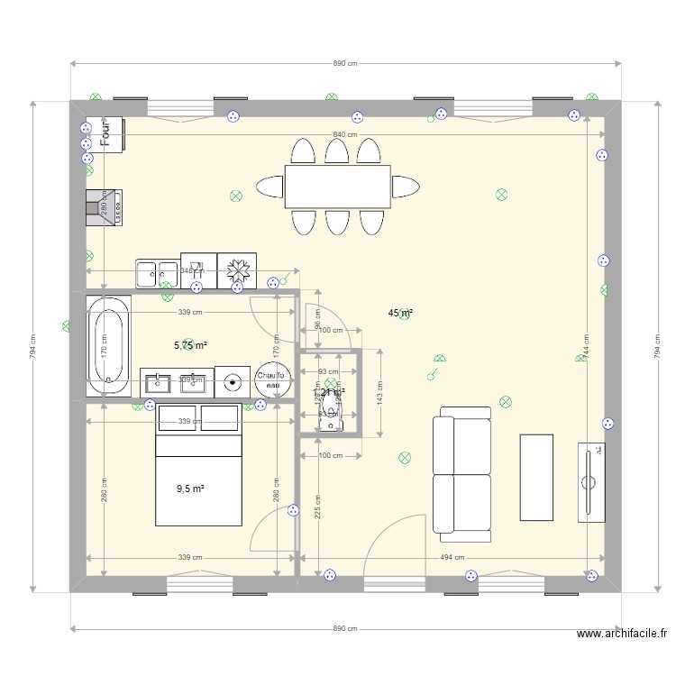 2022 09 16 Plan RDC ss bureau. Plan de 4 pièces et 61 m2