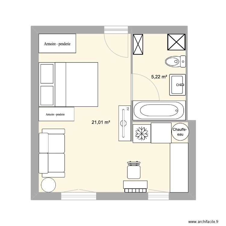 c302. Plan de 2 pièces et 26 m2