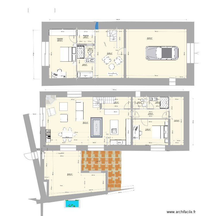 grange 13 janvier 21. Plan de 14 pièces et 226 m2