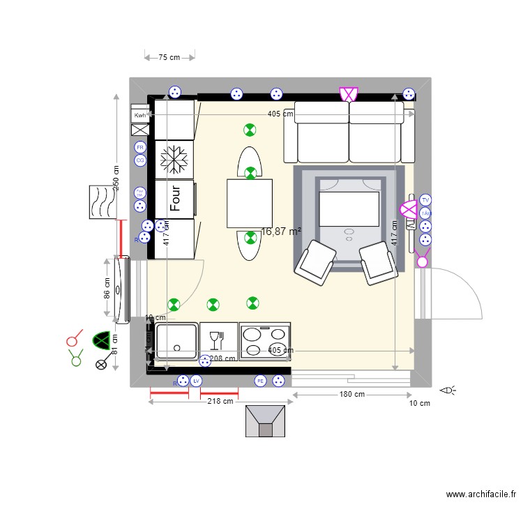 SEJOUR electricite. Plan de 1 pièce et 17 m2