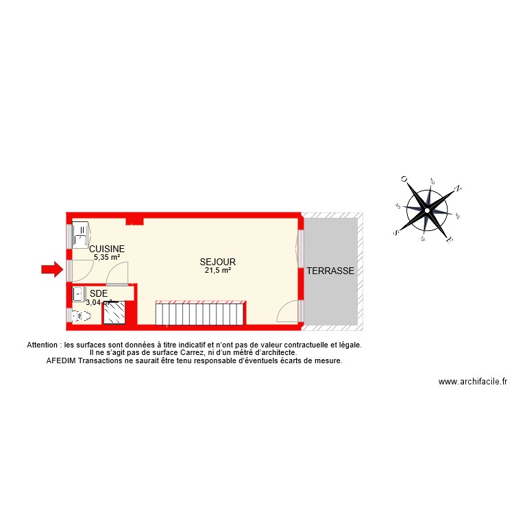 BI 7824 RDC. Plan de 7 pièces et 40 m2