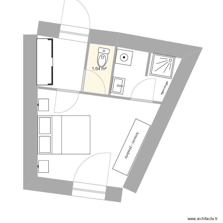 chambre rdc. Plan de 1 pièce et 2 m2