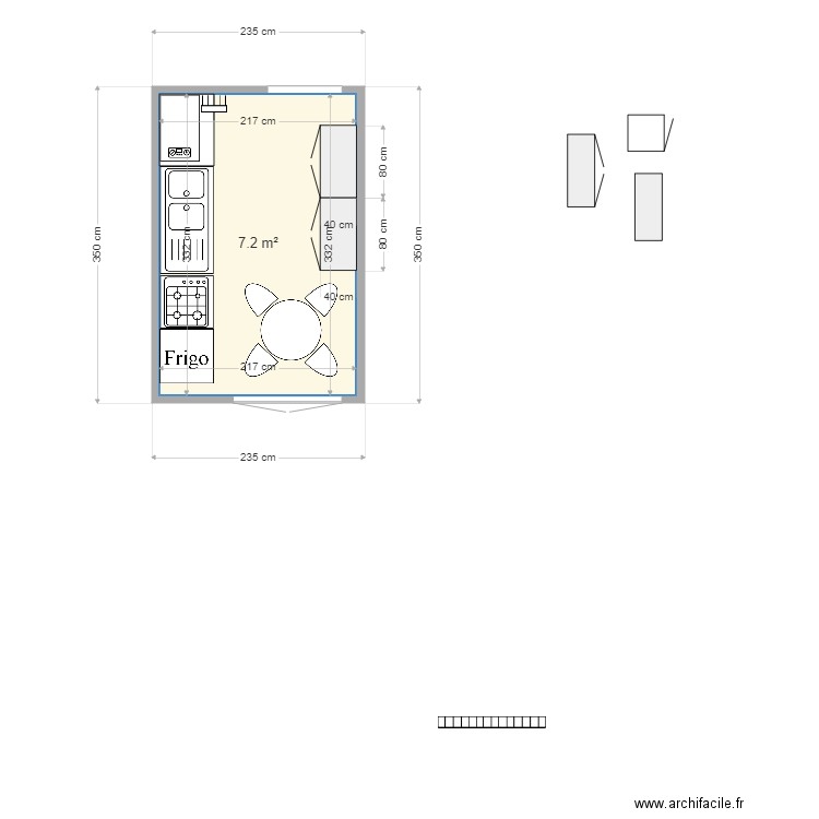 Cuisine Les Peupliers. Plan de 1 pièce et 7 m2