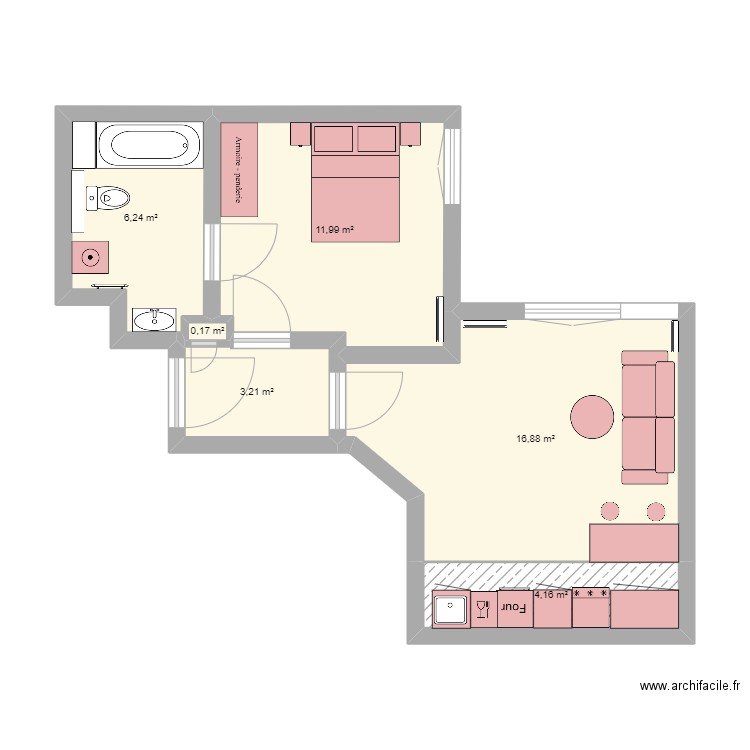 Appart Alexandre meubles. Plan de 6 pièces et 43 m2