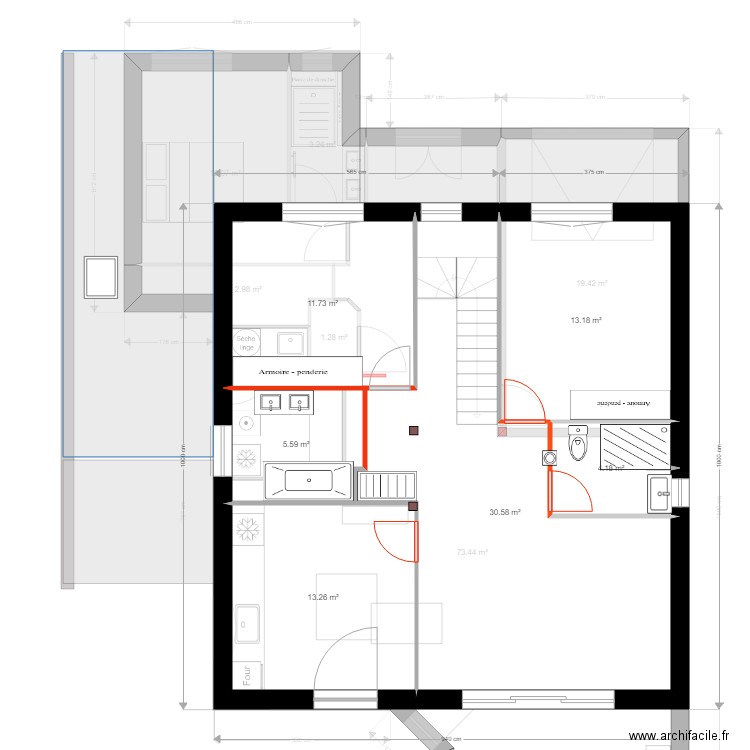 baignoire déplacée. Plan de 0 pièce et 0 m2