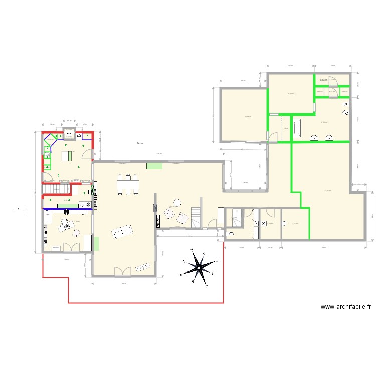 Le JARD Cuisine PROJET 6 variante  WORK BUREAU. Plan de 23 pièces et 292 m2