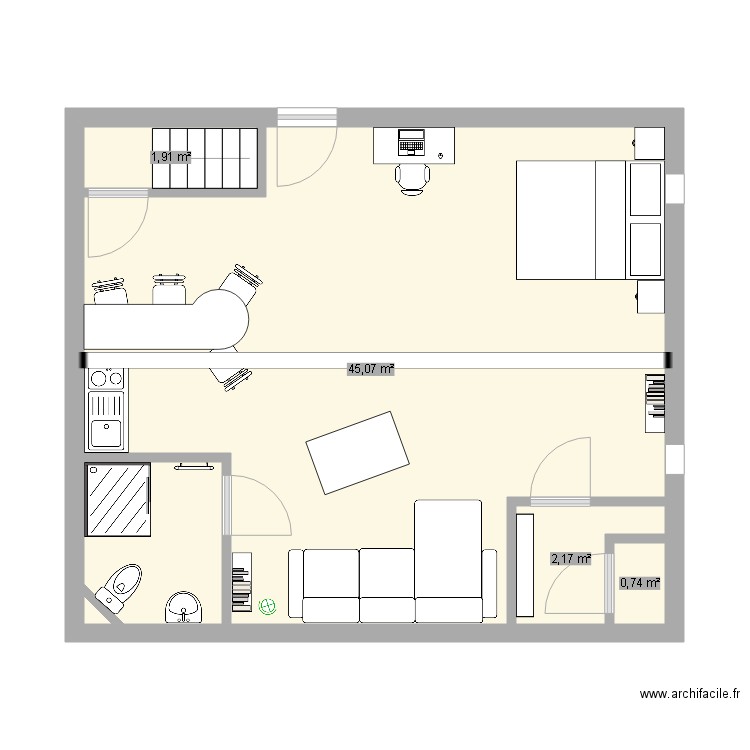 Chambre LOU. Plan de 4 pièces et 50 m2