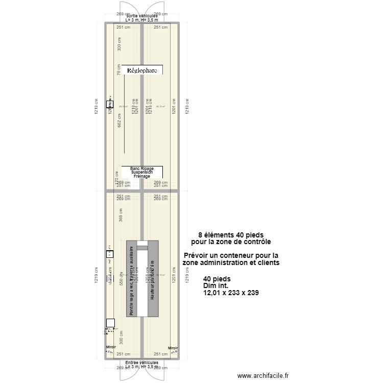 CCT VL avec conteneurs 40 pieds. Plan de 4 pièces et 121 m2