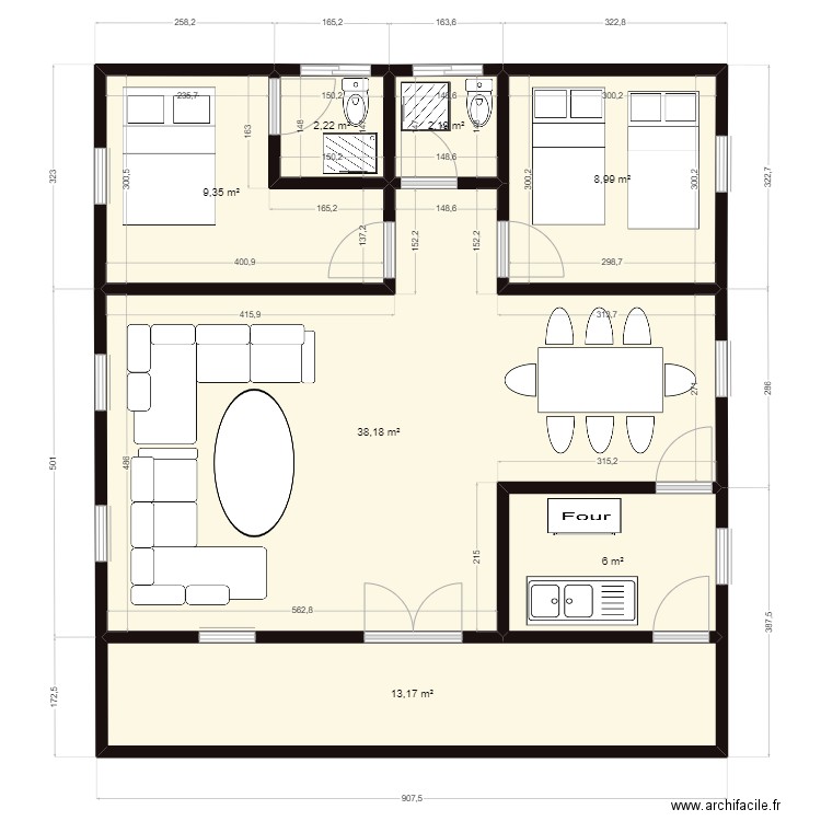 STUDIO 2 CHAMBRES SALON 2 DOUCHES. Plan de 0 pièce et 0 m2