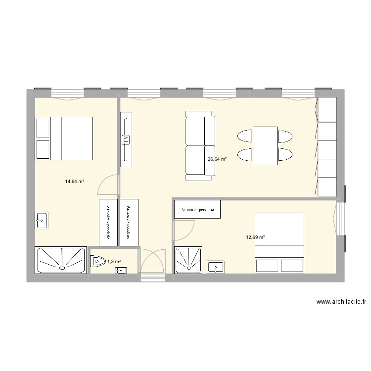 Guisol base OK. Plan de 4 pièces et 55 m2