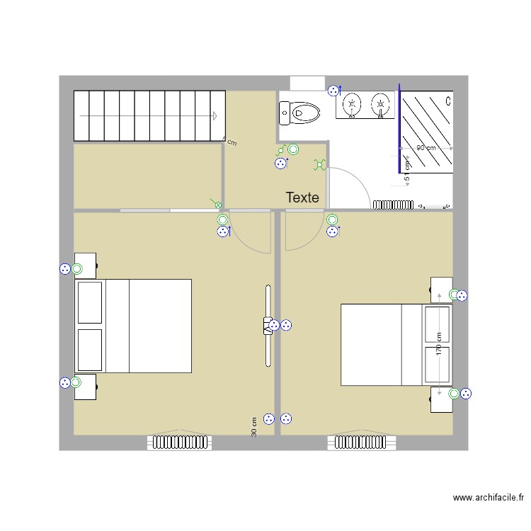 COTES ET SURFACE 1ER ETAGE. Plan de 3 pièces et 31 m2