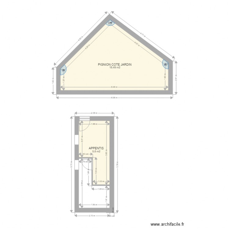 GAMBADE APPENTIS. Plan de 2 pièces et 24 m2