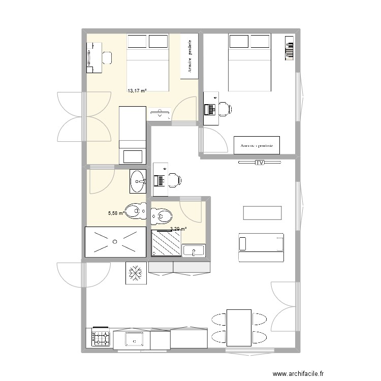 capao. Plan de 3 pièces et 22 m2