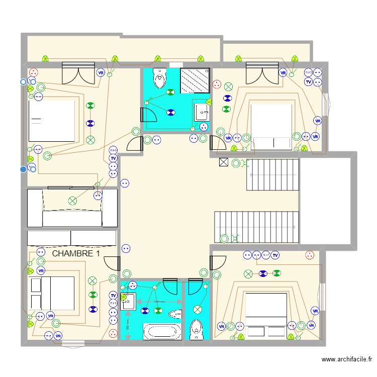 1er étage 123 chantier. Plan de 12 pièces et 162 m2