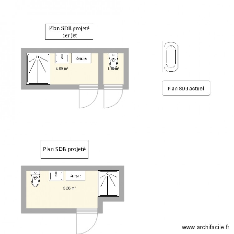 Plan SDB pour personne à mobilité réduite. Plan de 0 pièce et 0 m2