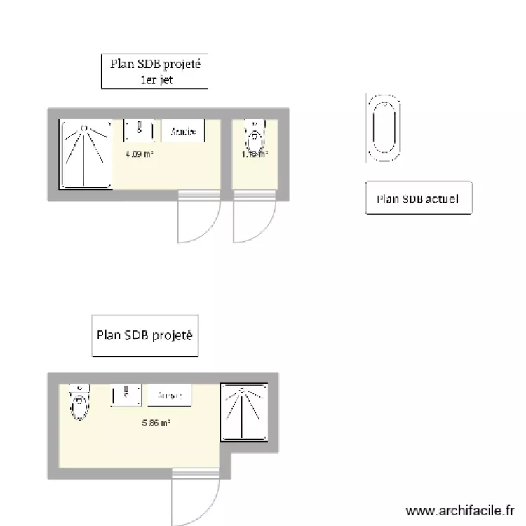 Plan SDB pour personne &agrave; mobilit&eacute; r&eacute;duite. Plan de 