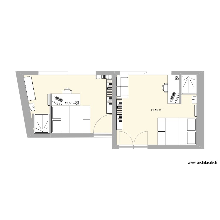 Chambre Max. Plan de 2 pièces et 27 m2