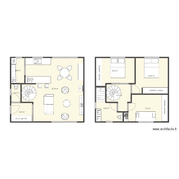 etage bis. Plan de 9 pièces et 80 m2