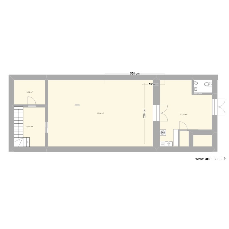 RDC Loge. Plan de 4 pièces et 91 m2