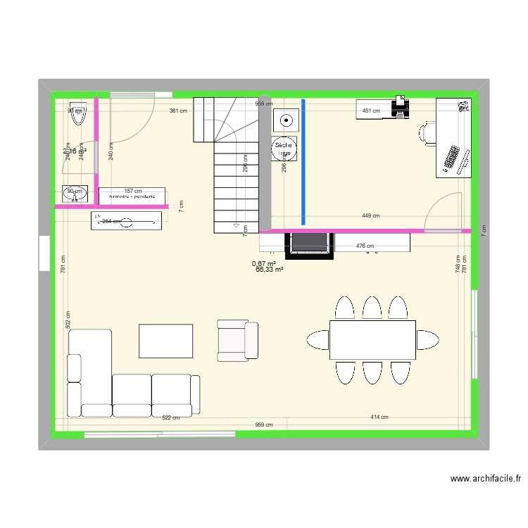 salon 02/05/2023. Plan de 3 pièces et 143 m2