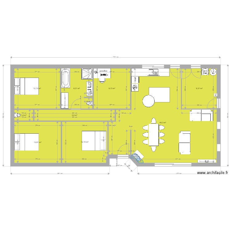 les poussineries 2. Plan de 9 pièces et 121 m2