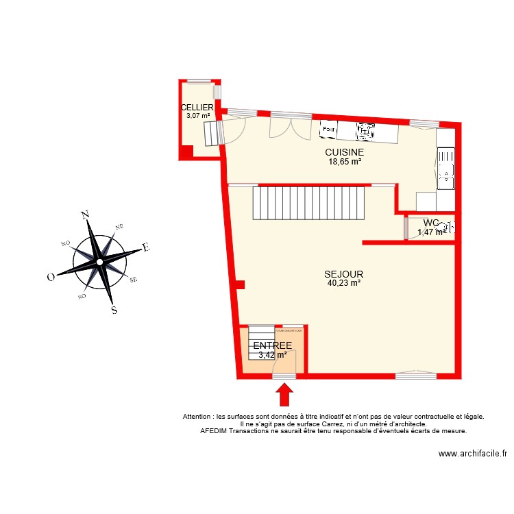 BI 6781 RDC. Plan de 5 pièces et 67 m2