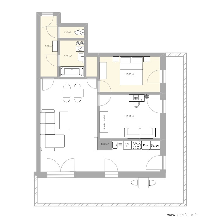 AP v1. Plan de 6 pièces et 36 m2