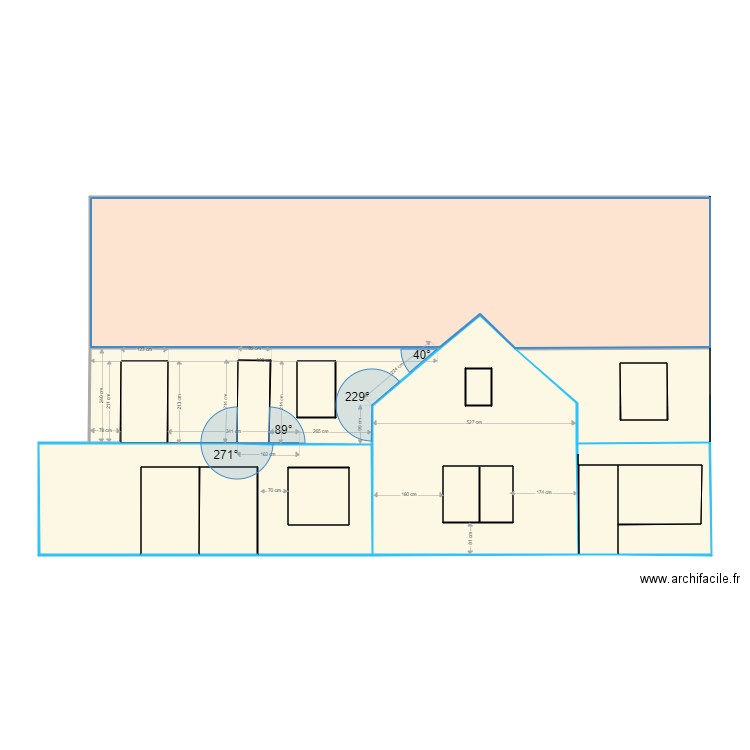 vue façade jardin essai aligné. Plan de 17 pièces et 159 m2