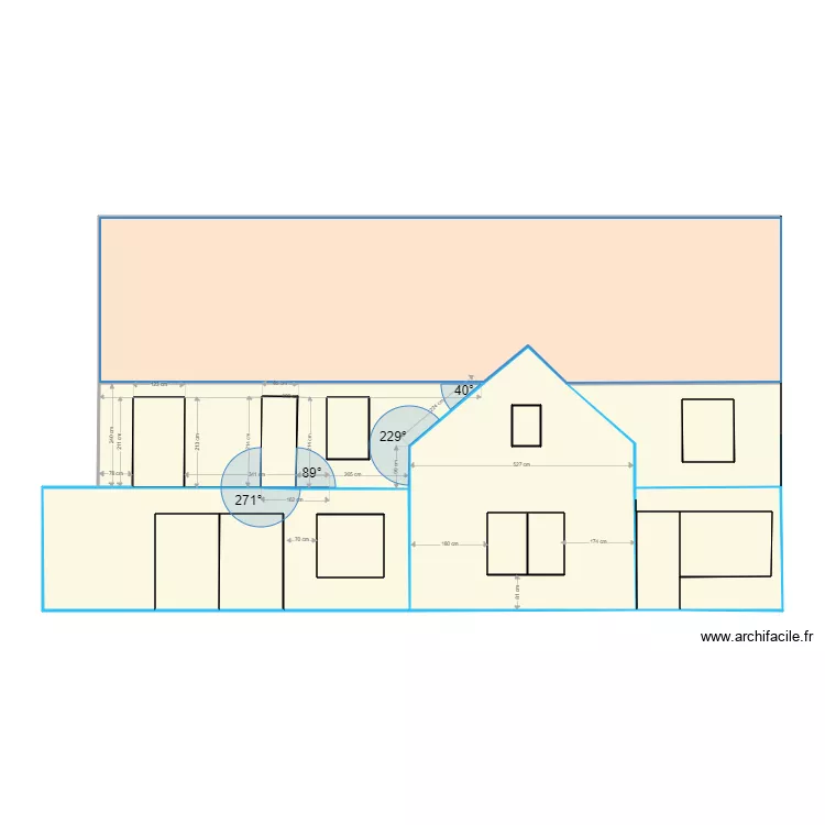 vue fa&ccedil;ade jardin essai align&eacute;. Plan de 