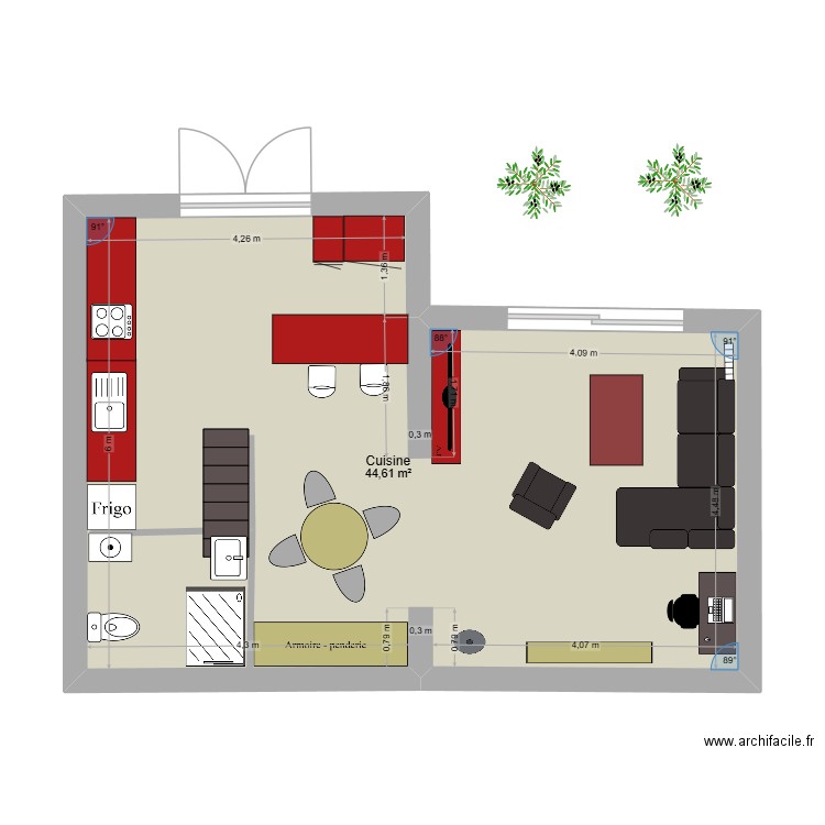 franck. Plan de 1 pièce et 45 m2