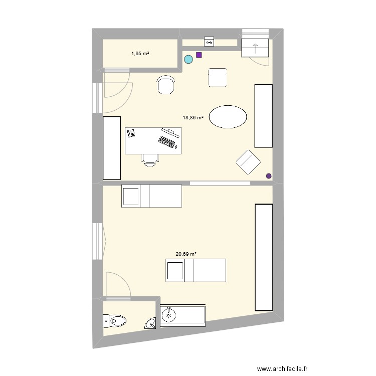 Elodie Hooge Cabinet. Plan de 3 pièces et 42 m2