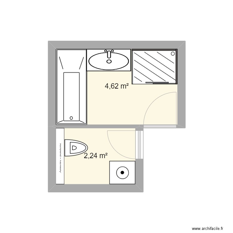 SALLE DE BAIN JOANIE. Plan de 2 pièces et 7 m2