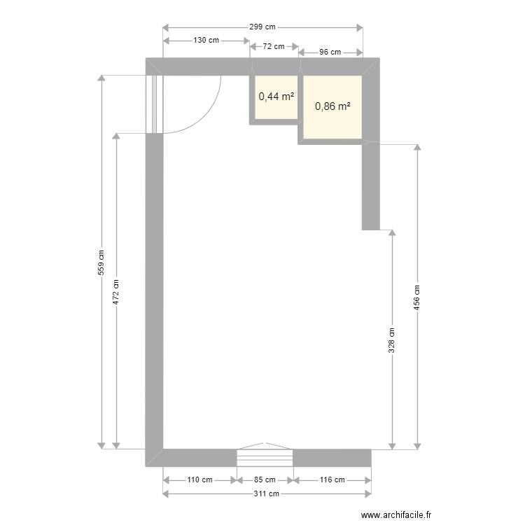 Cuisine Couart. Plan de 2 pièces et 1 m2