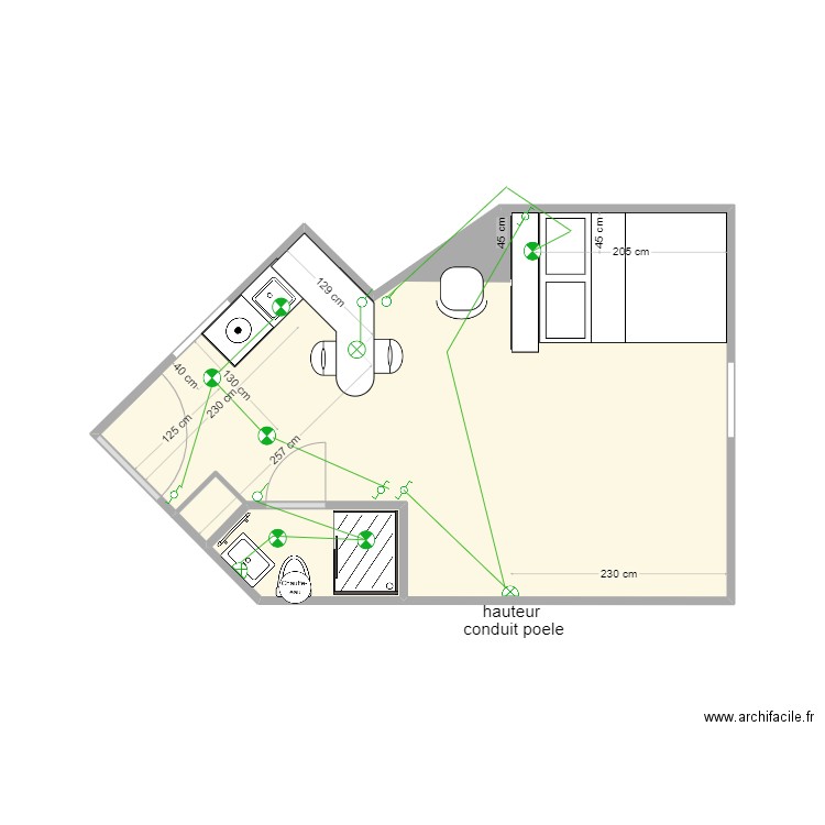 VAUTHIER plan éclairage. Plan de 2 pièces et 22 m2