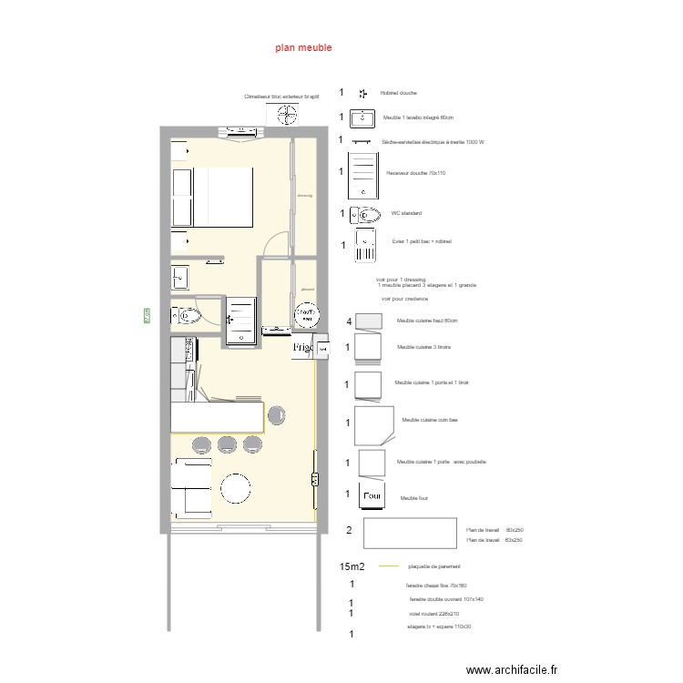 appart cap meuble. Plan de 5 pièces et 29 m2